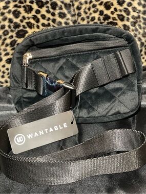 NWT Black Velvet “lux” Quilted Belt Bag/ Cobra Style Metal Buckle/ Gold -tone